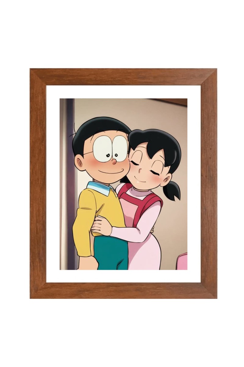 AI Funny AI Funny Nobita Nobi & Shizuka Minamoto Cartoon Art Picture for Kids Art Picture for Kids - 10x14 inches, Brown Color - Perfect Wall Decor for Children's Room