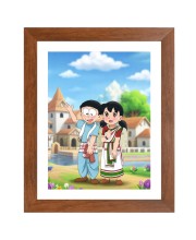 AI Funny AI Funny Nobita Nobi & Shizuka Minamoto Cartoon Art Picture for Kids Art Picture for Kids - 10x14 inches, Brown Color - Perfect Wall Decor for Children's Room
