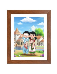 AI Funny AI Funny Nobita Nobi & Shizuka Minamoto Cartoon Art Picture for Kids Art Picture for Kids - 10x14 inches, Brown Color - Perfect Wall Decor for Children's Room