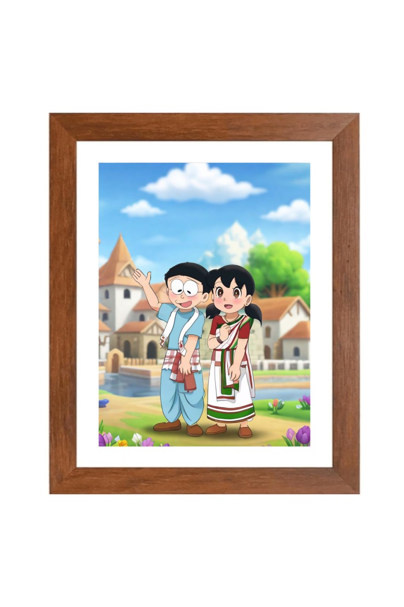 AI Funny AI Funny Nobita Nobi & Shizuka Minamoto Cartoon Art Picture for Kids Art Picture for Kids - 10x14 inches, Brown Color - Perfect Wall Decor for Children's Room