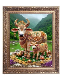 Kamdhenu Cow Big Photo Frame - 10x14 Inches for Home ,Temple &  Office Decoration