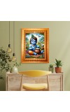 Baby krishna Golden Designer Photo Frame | 10x14 Inch Religious Wall Hanging Frame for Home & Office Decoration | Hindu Deity Spiritual Gift Item