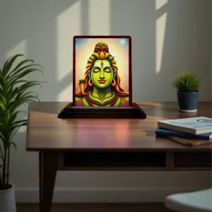 Car Desk/Table Top Lord Shiva Wooden Photo Stand Ã¢â‚¬â€œ 3x4 Inches, Compact & Stylish Spiritual Display For Car, Home & Office (Pack Of 1) (F15099)