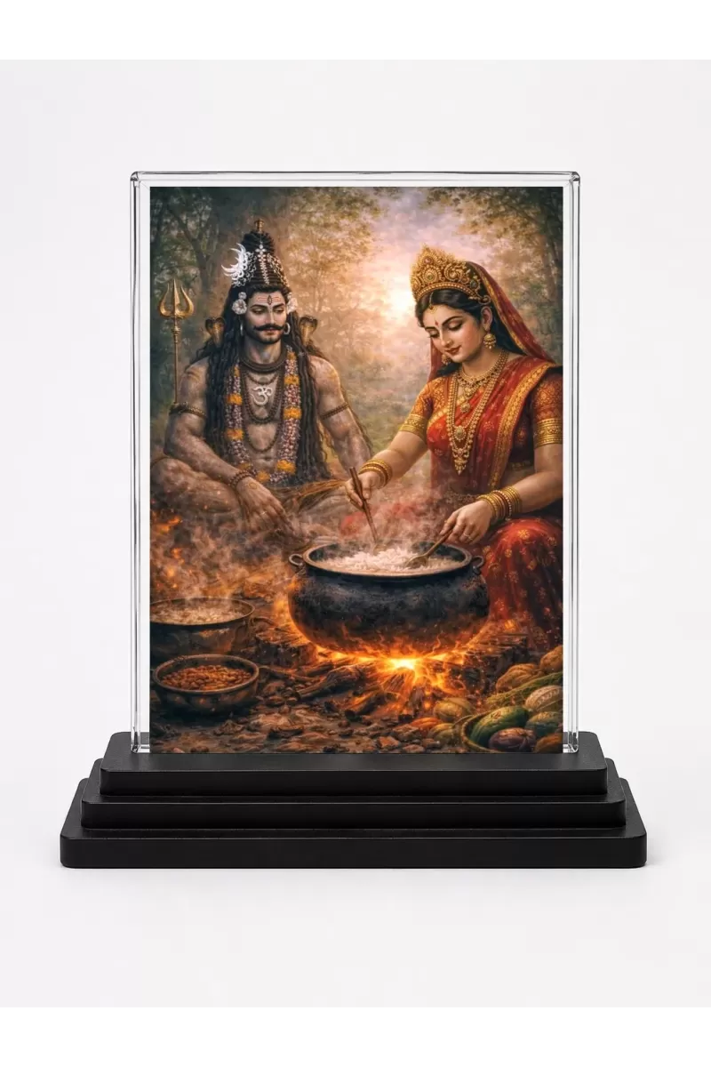 Hindu Deity Acrylic Car Dashboard Showpiece | Double-Sided Hindu Deity Photo Stand | 3 X 4 Inch Photo | Transparent Acrylic Frame With Black Base | Car Dashboard, Office & Table Decor (F70257)
