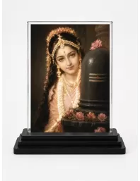 Hindu Deity Acrylic Car Dashboard Showpiece | Double-Sided Hindu Deity Photo Stand | 3 X 4 Inch Photo | Transparent Acrylic Frame With Black Base | Car Dashboard, Office & Table Decor (F70551)