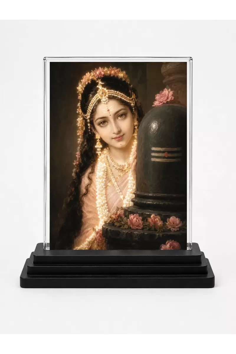 Hindu Deity Acrylic Car Dashboard Showpiece | Double-Sided Hindu Deity Photo Stand | 3 X 4 Inch Photo | Transparent Acrylic Frame With Black Base | Car Dashboard, Office & Table Decor (F70551)