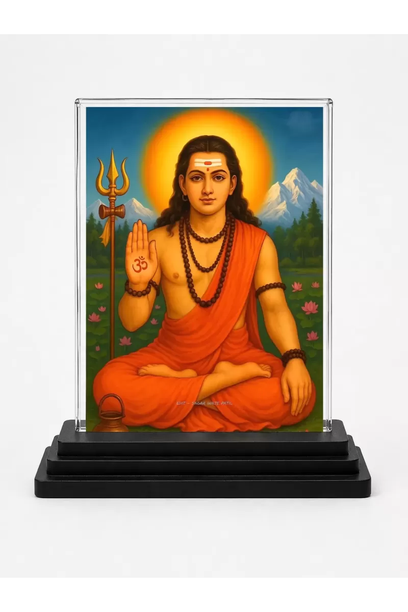 Guru Gorakhnath Acrylic Car Dashboard Showpiece | Double-Sided Guru Gorakhnath Photo Stand | 3 X 4 Inch Photo | Transparent Acrylic Frame With Black Base | Car Dashboard, Office & Table Decor (F70622)