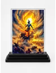 Krishna Acrylic Car Dashboard Showpiece | Double-Sided Krishna Photo Stand | 3 X 4 Inch Photo | Transparent Acrylic Frame With Black Base | Car Dashboard, Office & Table Decor (F71334)
