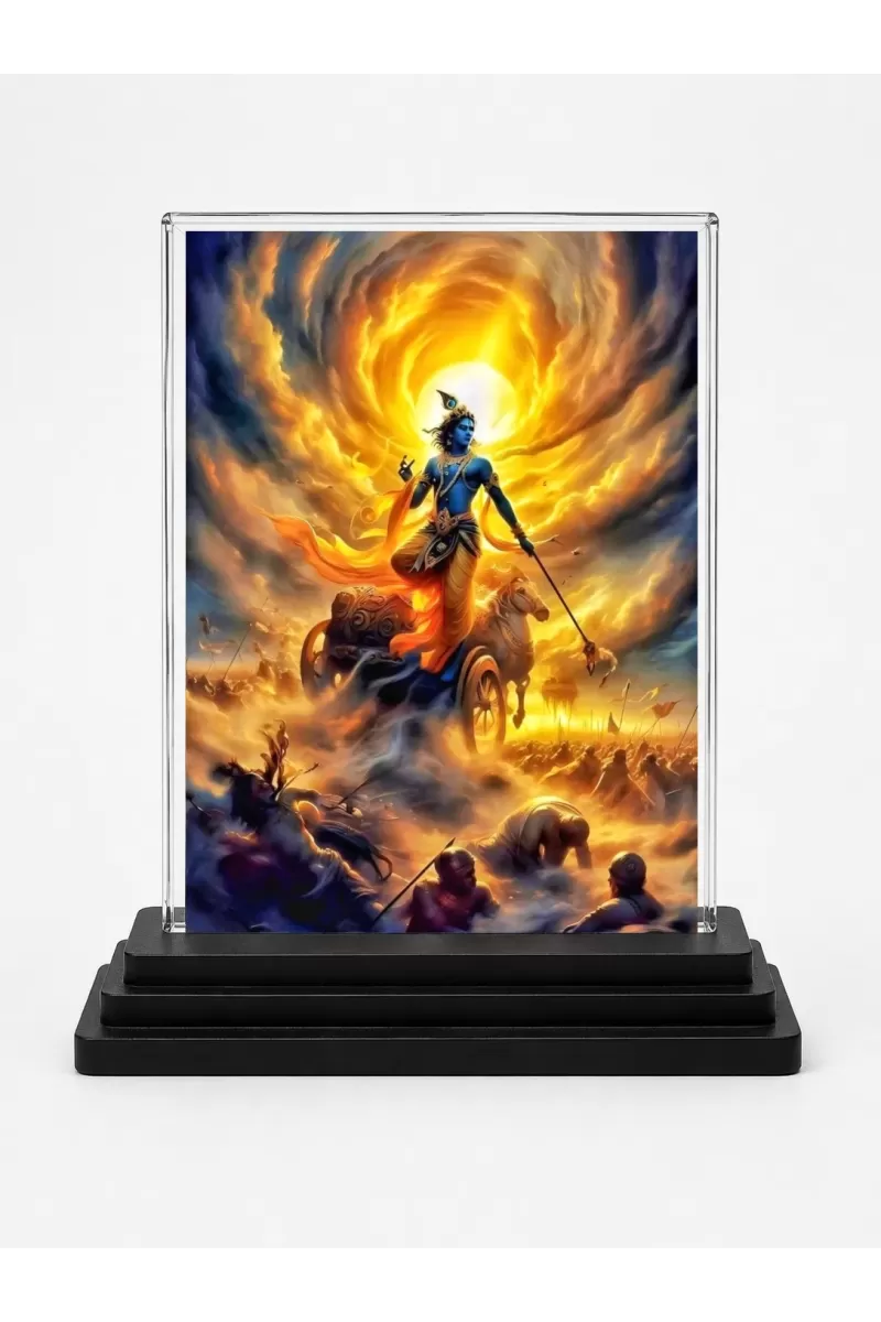Krishna Acrylic Car Dashboard Showpiece | Double-Sided Krishna Photo Stand | 3 X 4 Inch Photo | Transparent Acrylic Frame With Black Base | Car Dashboard, Office & Table Decor (F71334)