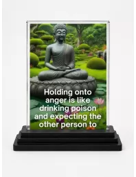 Gautama Buddha Acrylic Car Dashboard Showpiece | Double-Sided Gautama Buddha Photo Stand | 3 X 4 Inch Photo | Transparent Acrylic Frame With Black Base | Car Dashboard, Office & Table Decor (F71543)