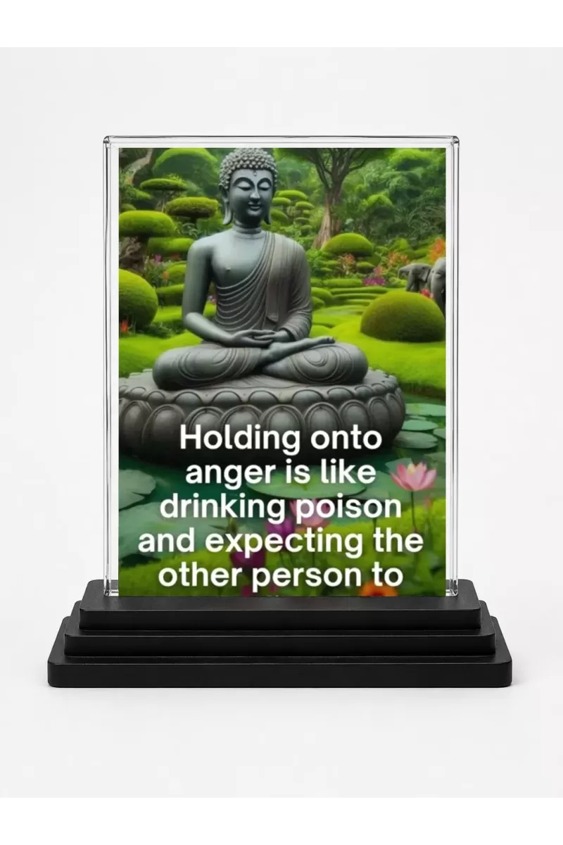 Gautama Buddha Acrylic Car Dashboard Showpiece | Double-Sided Gautama Buddha Photo Stand | 3 X 4 Inch Photo | Transparent Acrylic Frame With Black Base | Car Dashboard, Office & Table Decor (F71543)