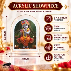 Lord Krishna L Shape Acrylic Showpiece 3 X 3.5 Inch For Home, Office And Car (F176298)