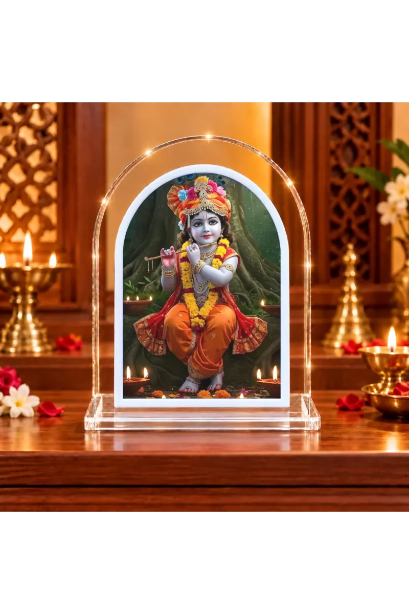 Lord Krishna L Shape Acrylic Showpiece 3 X 3.5 Inch For Home, Office And Car (F176298)