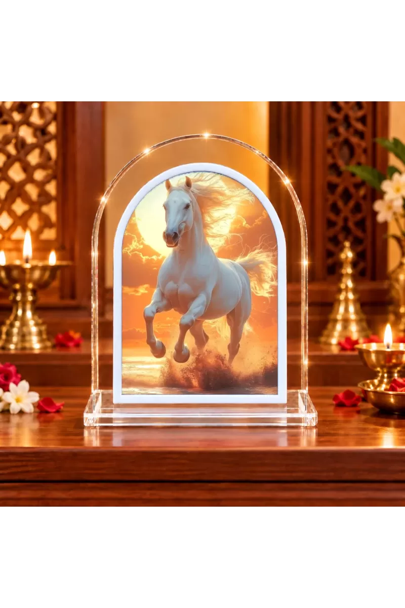 White Horse L Shape Acrylic Showpiece 3 X 3.5 Inch For Home, Office And Car (F177102)