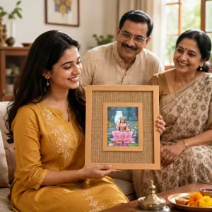 Goddess Lakshmi Laminated Jute Wall Photo Frame, 14 X 16 Inch (F174138)