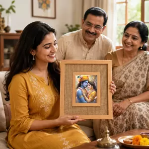 Radha Krishna Laminated Jute Wall Photo Frame, 14 X 16 Inch (F174790) Radha Krishna Laminated Jute Wall Photo Frame, 14 X 16 Inch (F174790)