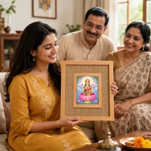 Goddess Lakshmi Laminated Jute Wall Photo Frame, 14 X 16 Inch (F174854)