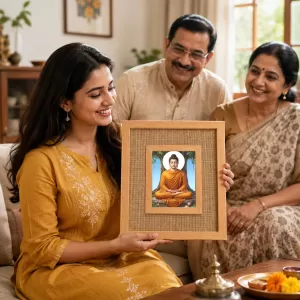 Buddha Laminated Jute Wall Photo Frame, 14 X 16 Inch (F175016)