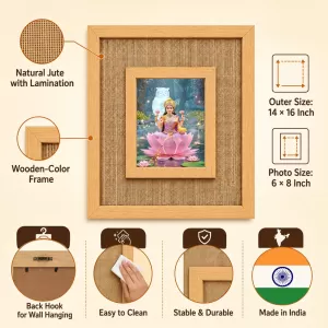 Goddess Lakshmi Laminated Jute Wall Photo Frame, 14 X 16 Inch (F174138)