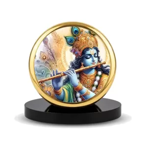 Car Dashboard/Table Top Lord Krishna Metal Golden Photo Stand Ã¢â‚¬â€œ 2x2 Inches, Compact & Stylish Spiritual Display For Car, Home & Office (Pack Of 1) (F24572)