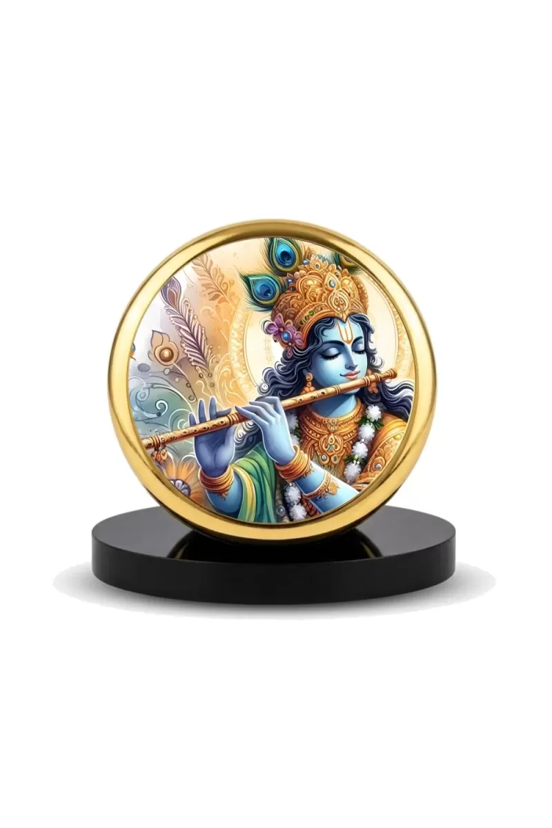 Car Dashboard/Table Top Lord Krishna Metal Golden Photo Stand Ã¢â‚¬â€œ 2x2 Inches, Compact & Stylish Spiritual Display For Car, Home & Office (Pack Of 1) (F24572)