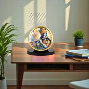 Car Dashboard/Table Top Lord Krishna Metal Golden Photo Stand Ã¢â‚¬â€œ 2x2 Inches, Compact & Stylish Spiritual Display For Car, Home & Office (Pack Of 1) (F24572)