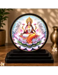 Premium Wooden Goddess Lakshmi Showpiece For Car Dashboard & Office Table | 4 X 4.5 Inch Sublimation Printed Decorative Stand | 4 Mm MDF | Home Decor | Made In India (F33498)