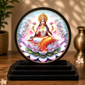 Premium Wooden Goddess Lakshmi Showpiece For Car Dashboard & Office Table | 4 X 4.5 Inch Sublimation Printed Decorative Stand | 4 Mm MDF | Home Decor | Made In India (F33498)