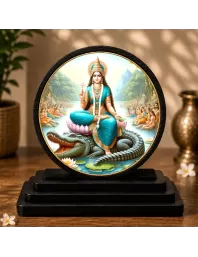 Premium Wooden Goddess Maa Ganga Showpiece For Car Dashboard & Office Table | 4 X 4.5 Inch Sublimation Printed Decorative Stand | 4 Mm MDF | Home Decor | Made In India (F33711)