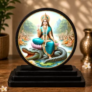 Premium Wooden Goddess Maa Ganga Showpiece For Car Dashboard & Office Table | 4 X 4.5 Inch Sublimation Printed Decorative Stand | 4 Mm MDF | Home Decor | Made In India (F33711)
