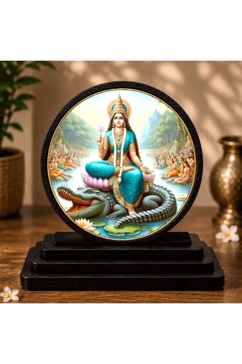 Premium Wooden Goddess Maa Ganga Showpiece For Car Dashboard & Office Table | 4 X 4.5 Inch Sublimation Printed Decorative Stand | 4 Mm MDF | Home Decor | Made In India (F33711)