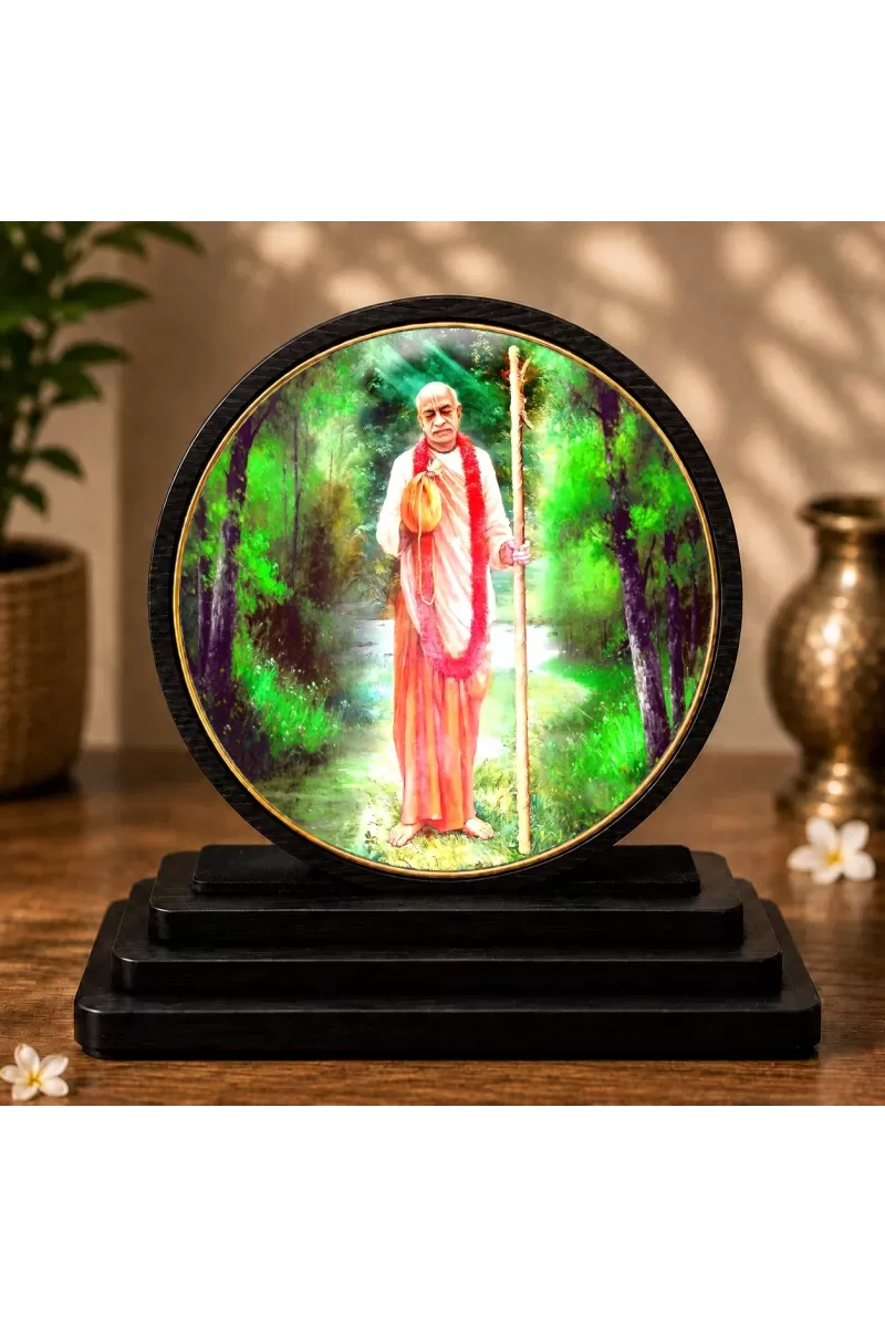 Premium Wooden  Swami Prabhupada Showpiece For Car Dashboard & Office Table | 4 X 4.5 Inch Sublimation Printed Decorative Stand | 4 Mm MDF | Home Decor | Made In India (F33756)