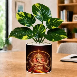 Artificial Tree Ceramic Photo Pot With White Stones 3x4 Inch (F164469)
