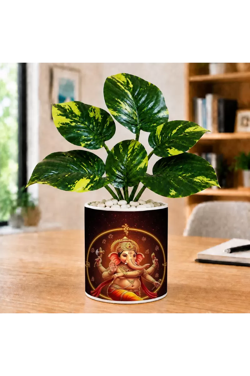 Artificial Tree Ceramic Photo Pot With White Stones 3x4 Inch (F164469)