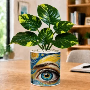 Artificial Tree Ceramic Photo Pot With White Stones 3x4 Inch (F164470)