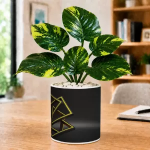Artificial Tree Ceramic Photo Pot With White Stones 3x4 Inch (F164471)