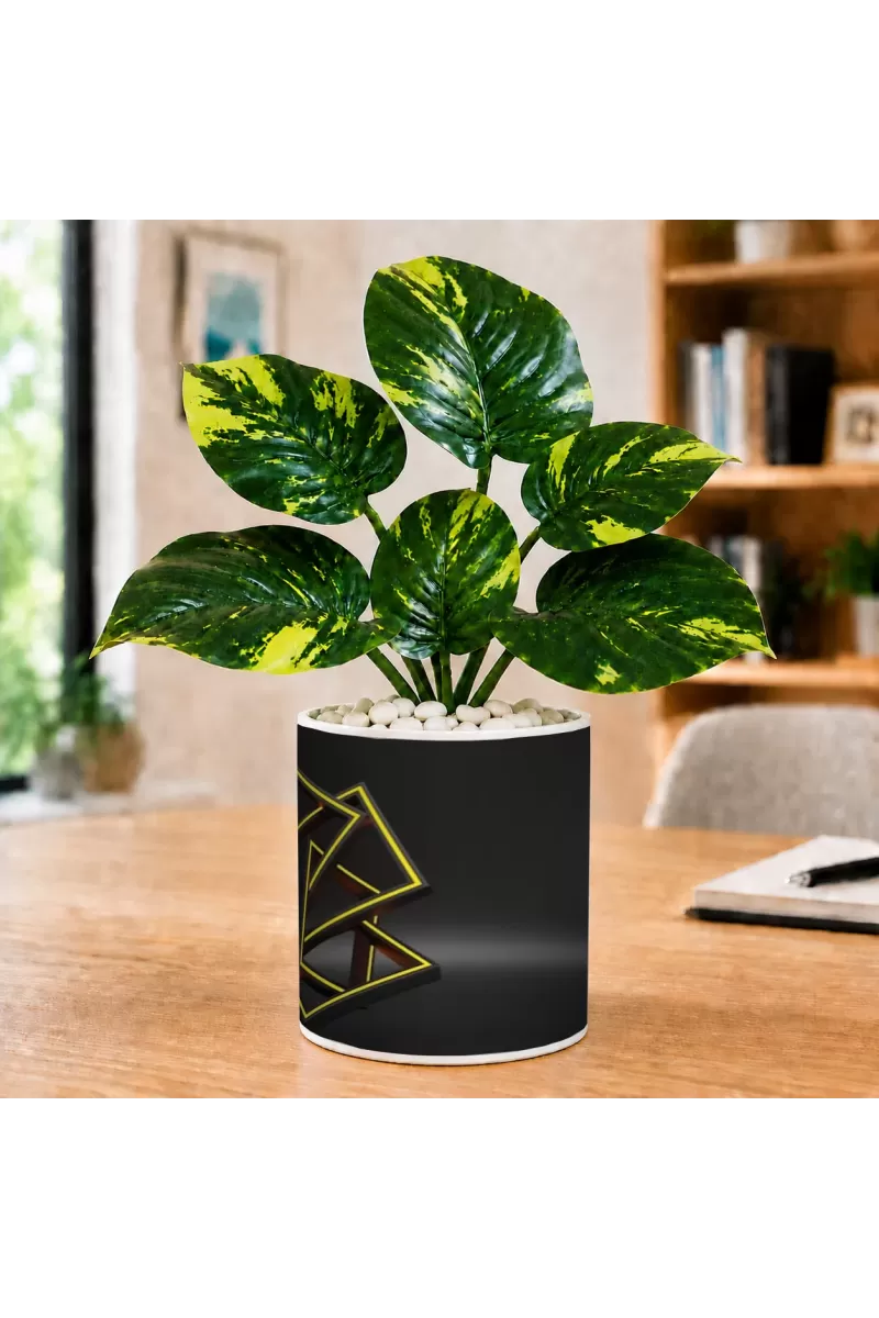 Artificial Tree Ceramic Photo Pot With White Stones 3x4 Inch (F164471)