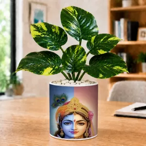 Artificial Tree Ceramic Photo Pot With White Stones 3x4 Inch (F164472)