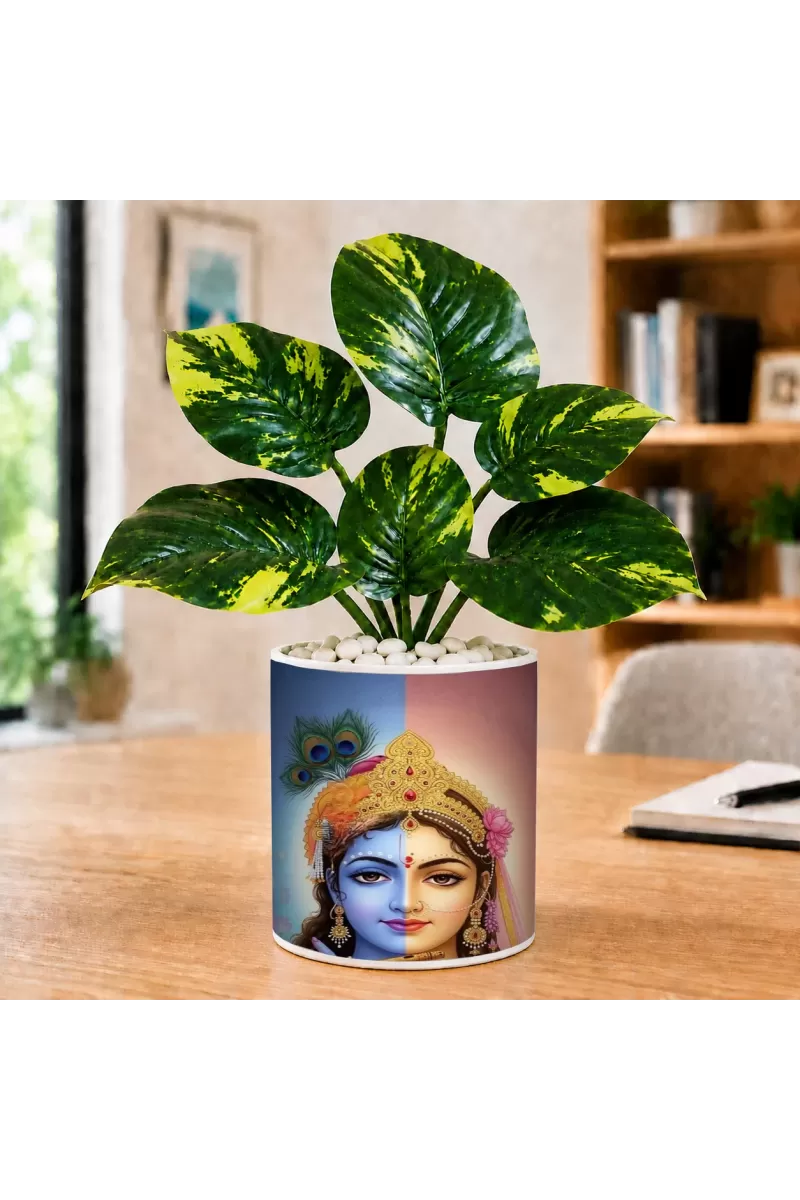 Artificial Tree Ceramic Photo Pot With White Stones 3x4 Inch (F164472)