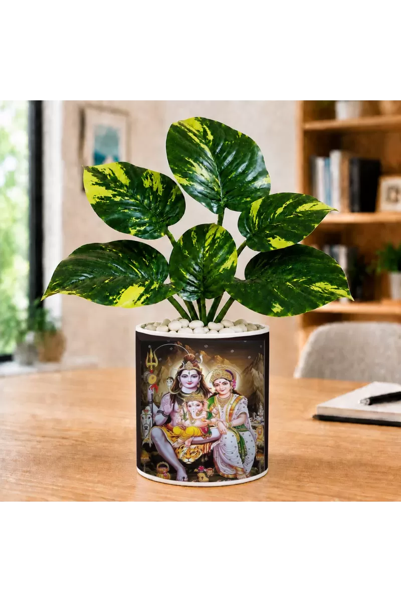 Artificial Tree Ceramic Photo Pot With White Stones 3x4 Inch (F164473)
