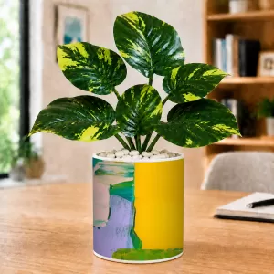 Artificial Tree Ceramic Photo Pot With White Stones 3x4 Inch (F164474)