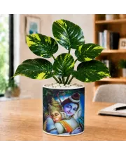 Artificial Tree Ceramic Photo Pot With White Stones 3x4 Inch (F164475)