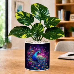 Artificial Tree Ceramic Photo Pot With White Stones 3x4 Inch (F164476)