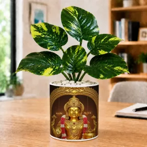 Artificial Tree Ceramic Photo Pot With White Stones 3x4 Inch (F164477)