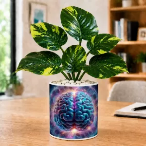 Artificial Tree Ceramic Photo Pot With White Stones 3x4 Inch (F164478)