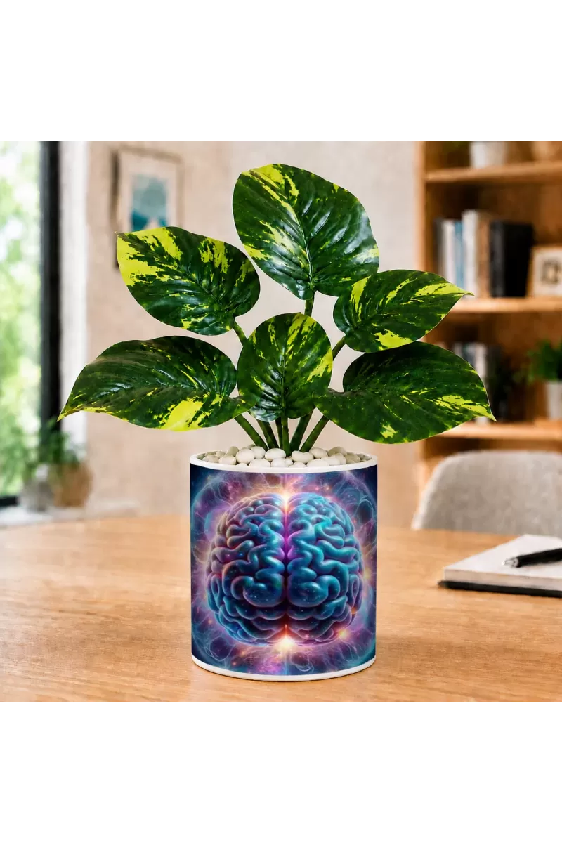 Artificial Tree Ceramic Photo Pot With White Stones 3x4 Inch (F164478)