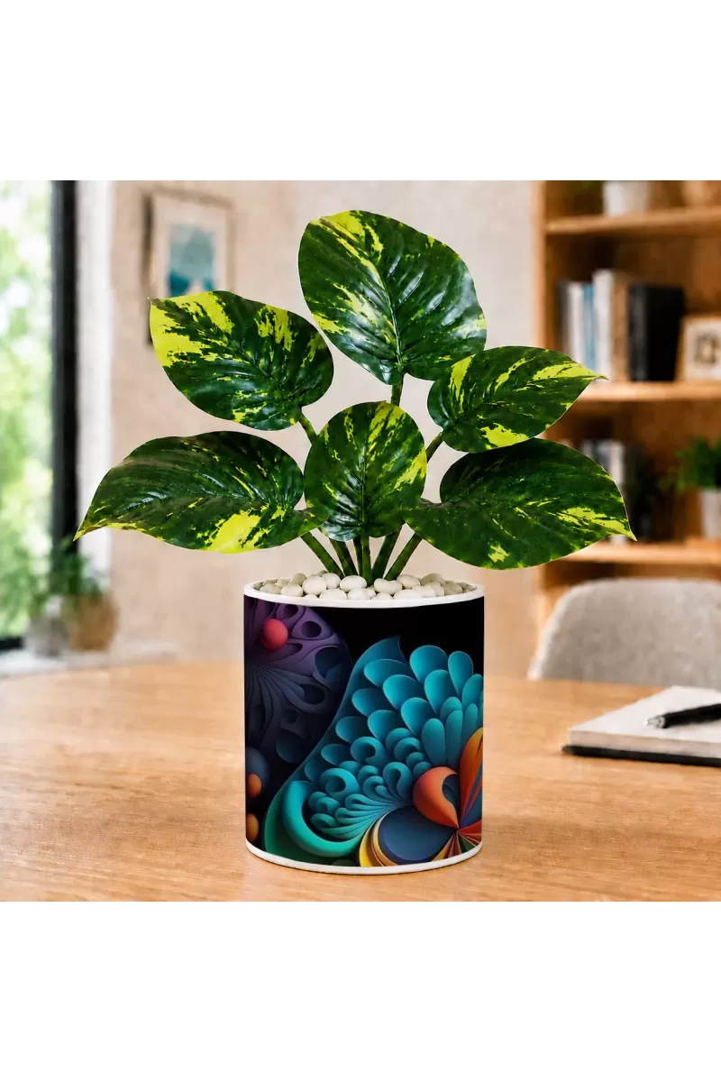 Artificial Tree Ceramic Photo Pot With White Stones 3x4 Inch (F164479)