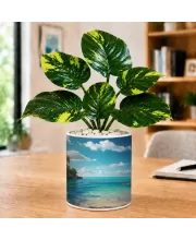 Artificial Tree Ceramic Photo Pot With White Stones 3x4 Inch (F164481)