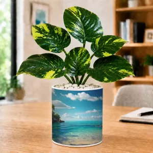 Artificial Tree Ceramic Photo Pot With White Stones 3x4 Inch (F164481)