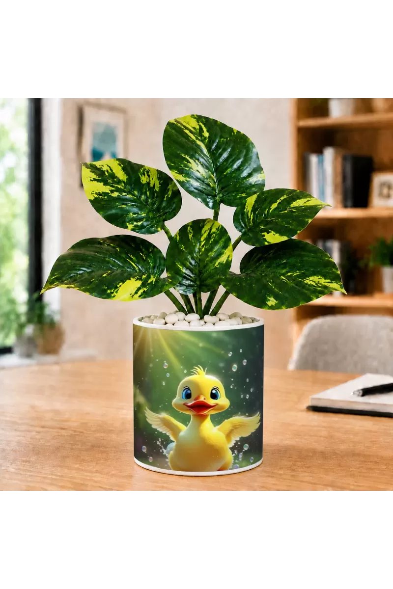 Artificial Tree Ceramic Photo Pot With White Stones 3x4 Inch (F164482)